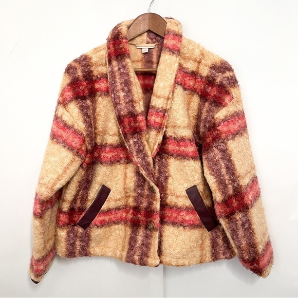Knox Rose Sherpa Blazer Size Medium Plaid Colorful Jacket Fuzzy - Picture 2 of 8